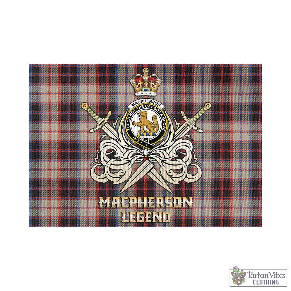 Tartan Vibes Clothing MacPherson Hunting Ancient Tartan Flag with Clan Crest and the Golden Sword of Courageous Legacy