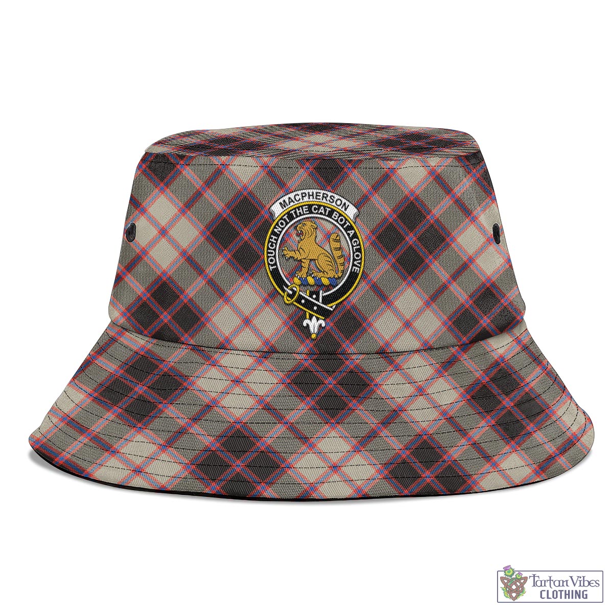 Tartan Vibes Clothing MacPherson Hunting Ancient Tartan Bucket Hat with Family Crest