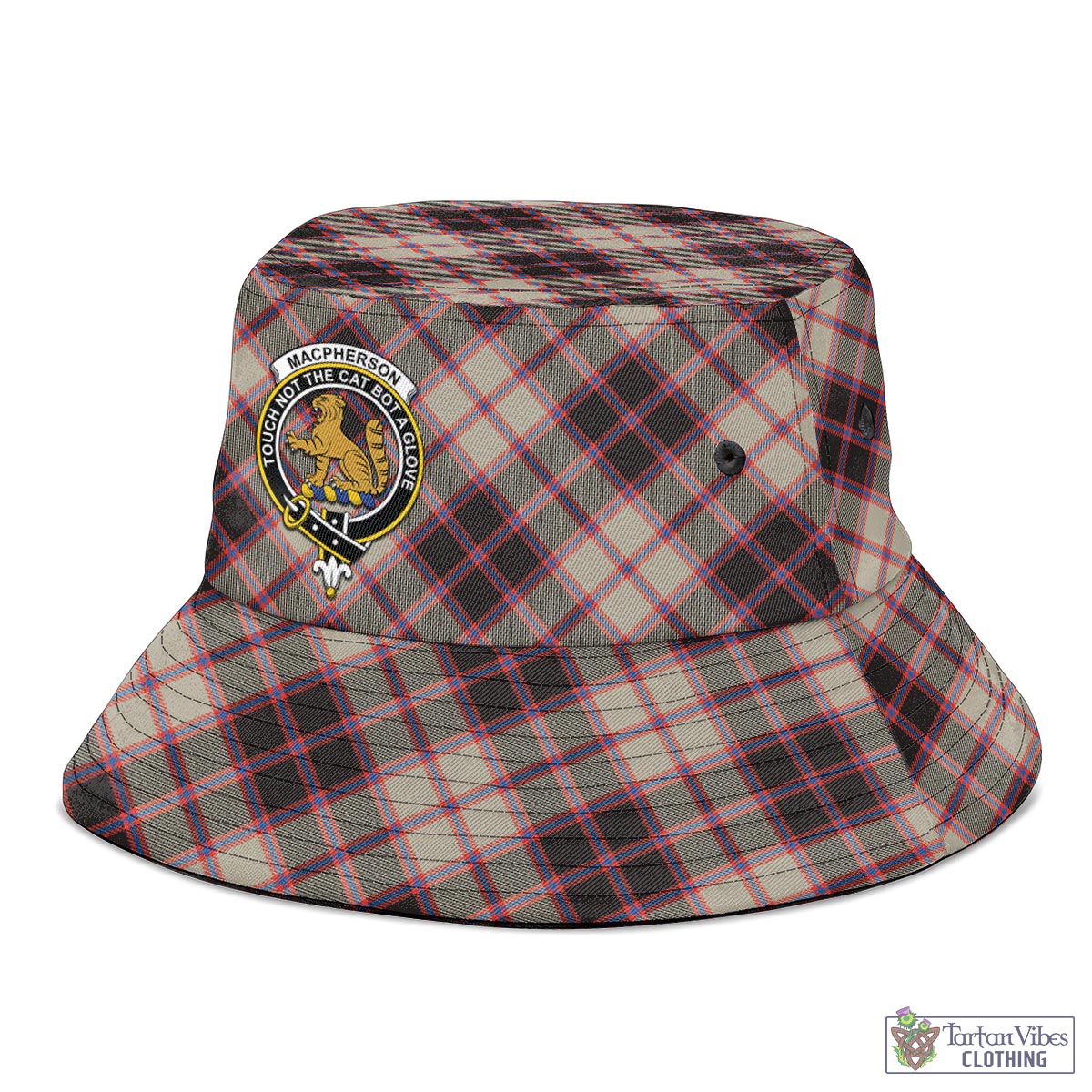 Tartan Vibes Clothing MacPherson Hunting Ancient Tartan Bucket Hat with Family Crest