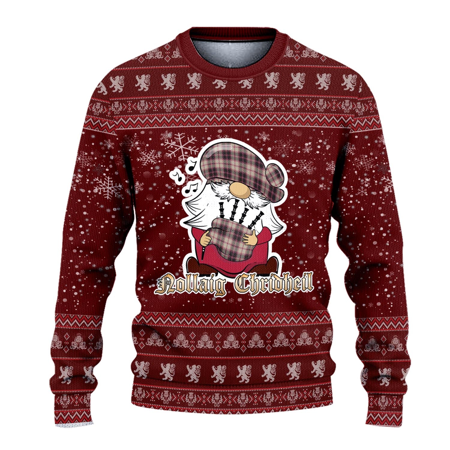 MacPherson Hunting Ancient Clan Christmas Family Knitted Sweater with Funny Gnome Playing Bagpipes - Tartanvibesclothing