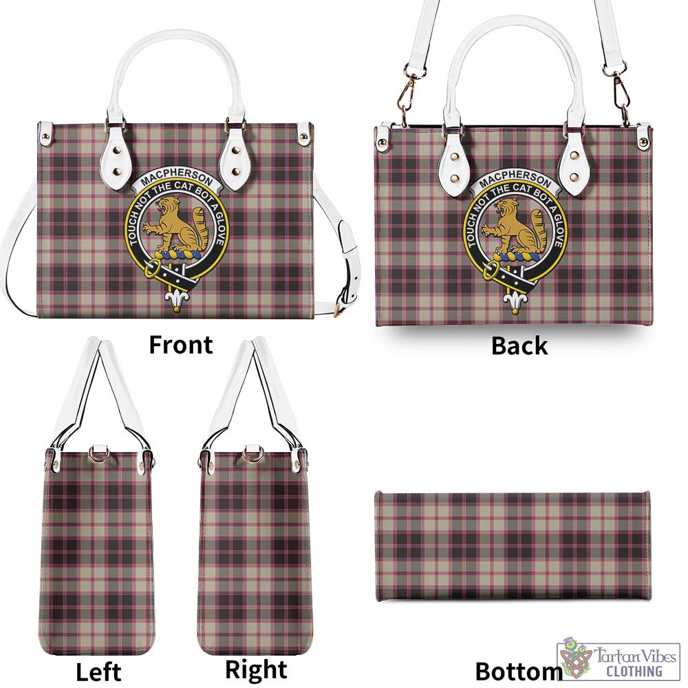 Tartan Vibes Clothing MacPherson Hunting Ancient Tartan Luxury Leather Handbags with Family Crest