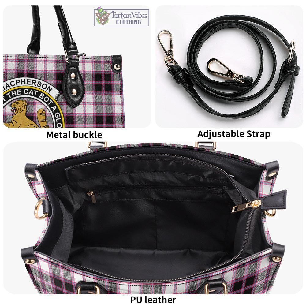 Tartan Vibes Clothing MacPherson Hunting Modern Tartan Luxury Leather Handbags with Family Crest