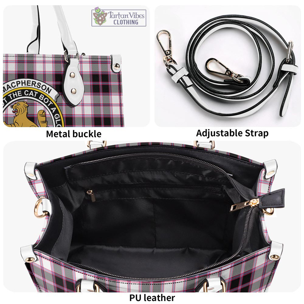 Tartan Vibes Clothing MacPherson Hunting Modern Tartan Luxury Leather Handbags with Family Crest