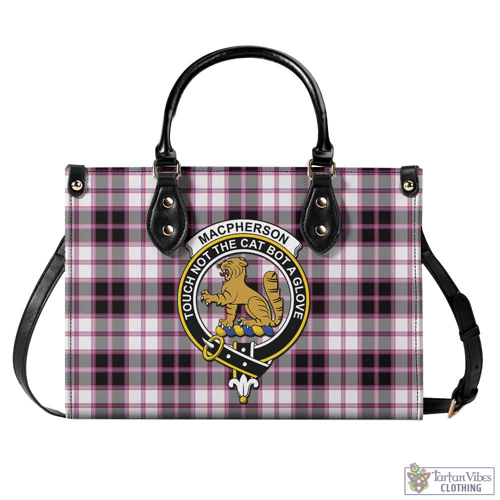 Tartan Vibes Clothing MacPherson Hunting Modern Tartan Luxury Leather Handbags with Family Crest