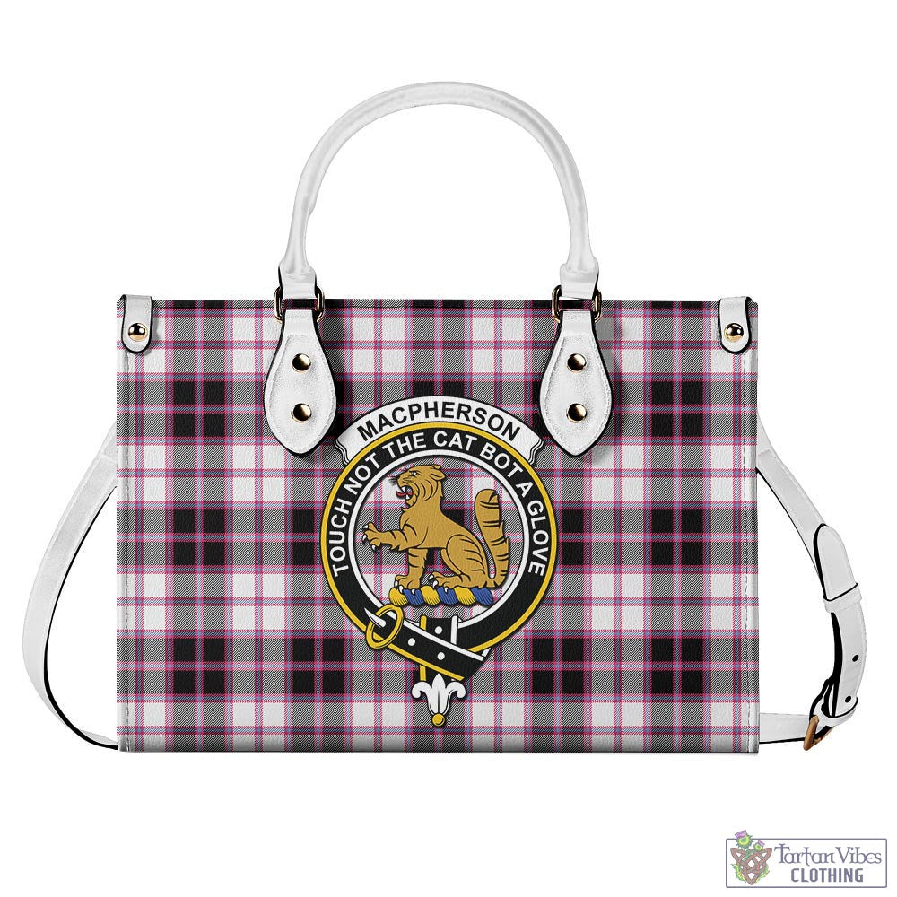 Tartan Vibes Clothing MacPherson Hunting Modern Tartan Luxury Leather Handbags with Family Crest