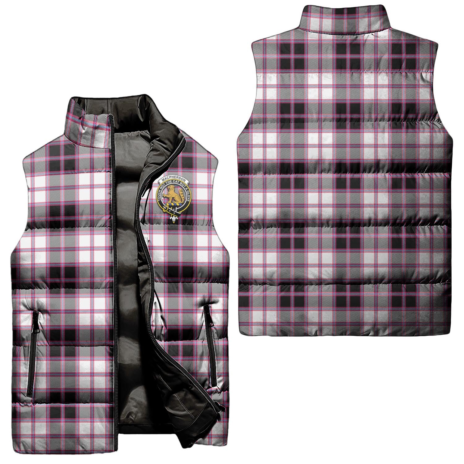 MacPherson Hunting Modern Tartan Sleeveless Puffer Jacket with Family Crest Unisex - Tartanvibesclothing