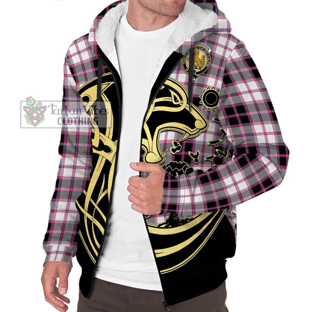 MacPherson Hunting Modern Tartan Sherpa Hoodie with Family Crest Celtic Wolf Style Unisex S - Tartan Vibes Clothing