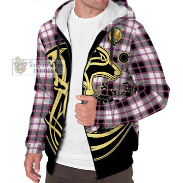 MacPherson Hunting Modern Tartan Sherpa Hoodie with Family Crest Celtic Wolf Style