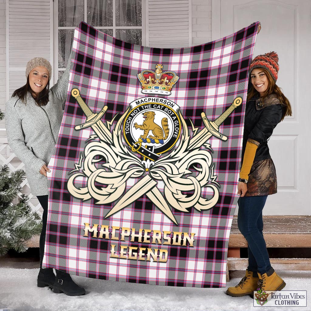 Tartan Vibes Clothing MacPherson Hunting Modern Tartan Blanket with Clan Crest and the Golden Sword of Courageous Legacy