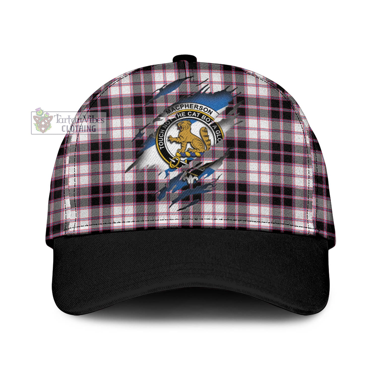 Tartan Vibes Clothing MacPherson Hunting Modern Tartan Classic Cap with Family Crest In Me Style