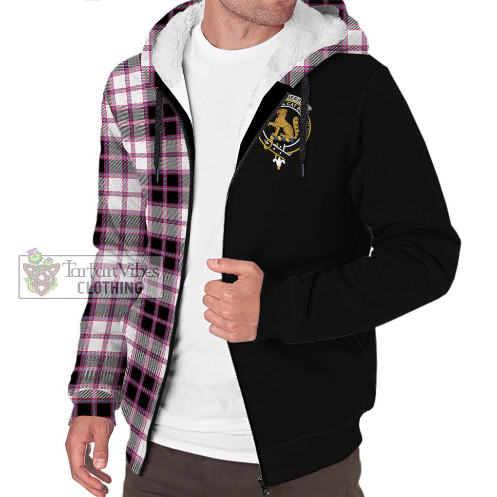 MacPherson Hunting Modern Tartan Sherpa Hoodie with Family Crest and Half Of Me Style Unisex S - Tartanvibesclothing Shop