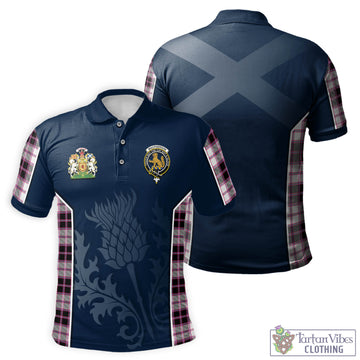 MacPherson Hunting Modern Tartan Men's Polo Shirt with Family Crest and Scottish Thistle Vibes Sport Style