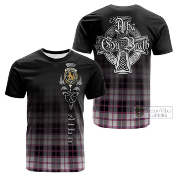 MacPherson Hunting Modern Tartan Cotton T-shirt Featuring Alba Gu Brath Family Crest Celtic Inspired