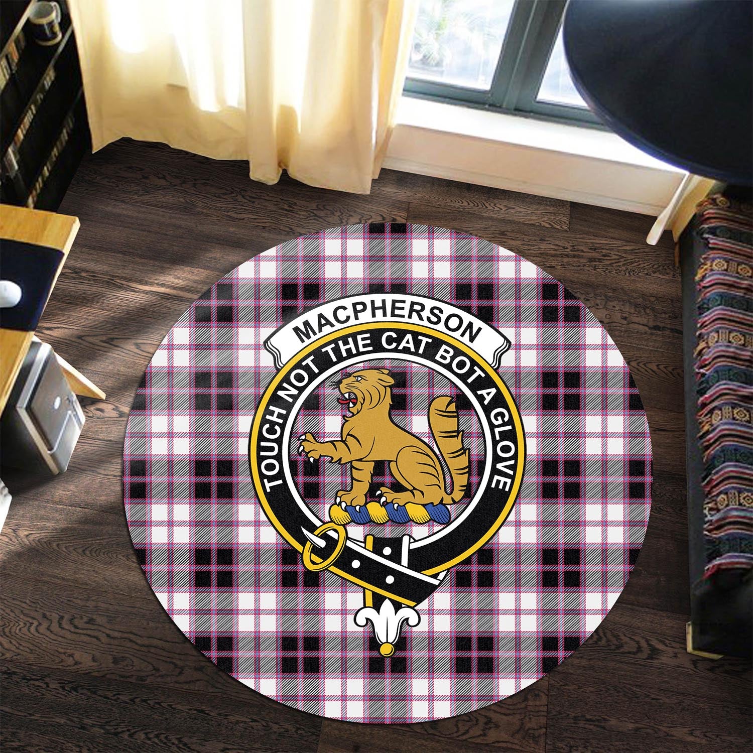 macpherson-hunting-modern-tartan-round-rug-with-family-crest