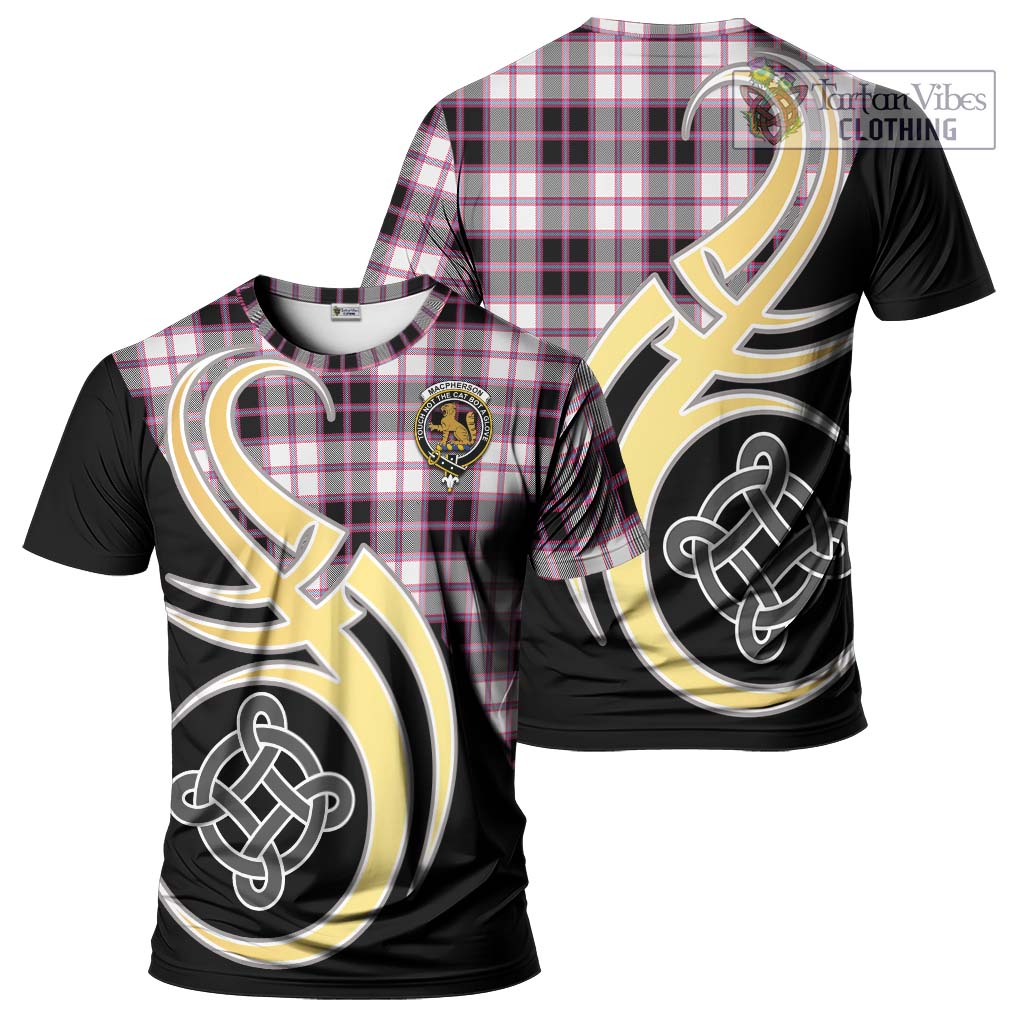 Tartan Vibes Clothing MacPherson Hunting Modern Tartan T-Shirt with Family Crest and Celtic Symbol Style