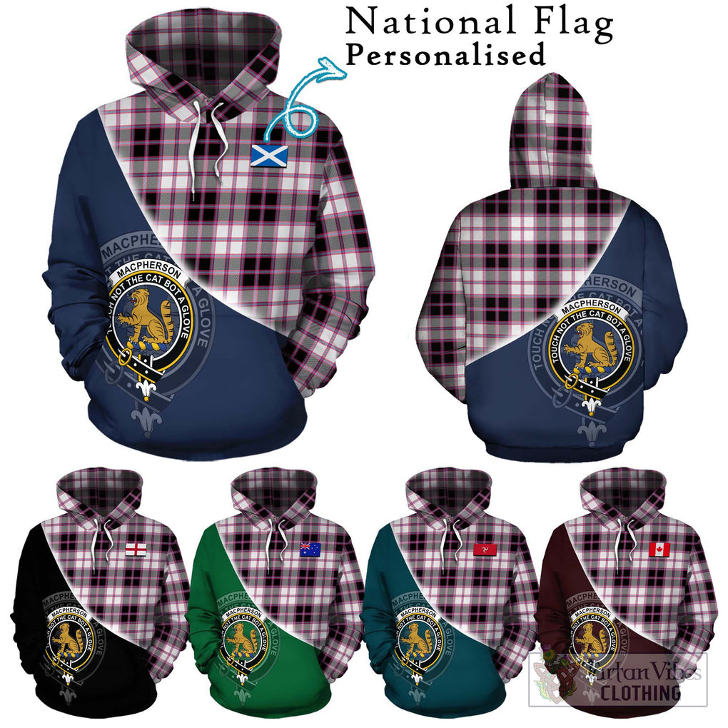 MacPherson Hunting Modern Tartan Hoodie with Personalised National Flag and Family Crest Half Style Zip Hoodie - Tartanvibesclothing Shop