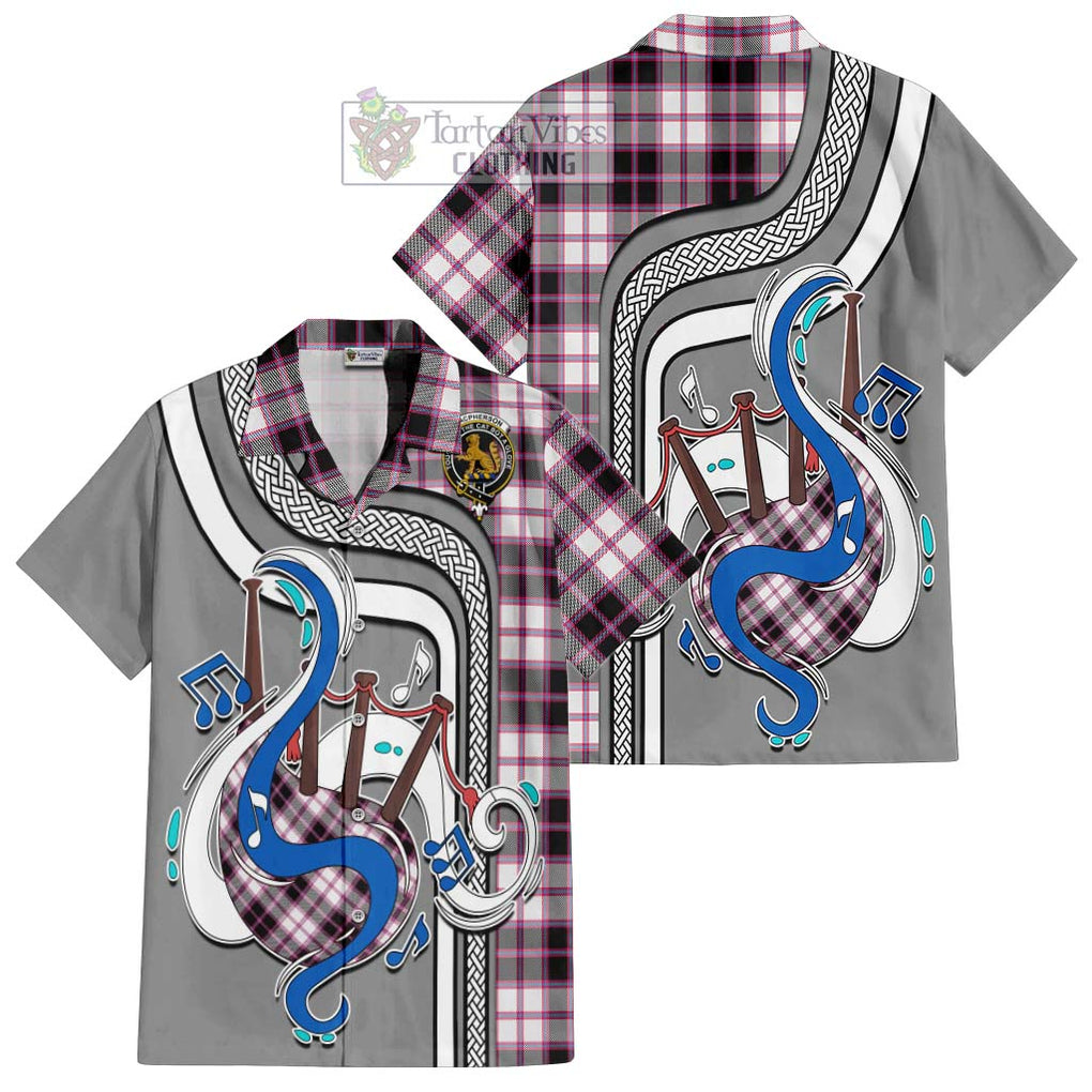 MacPherson Hunting Modern Tartan Short Sleeve Button Shirt with Epic Bagpipe Style Kid - Tartanvibesclothing Shop