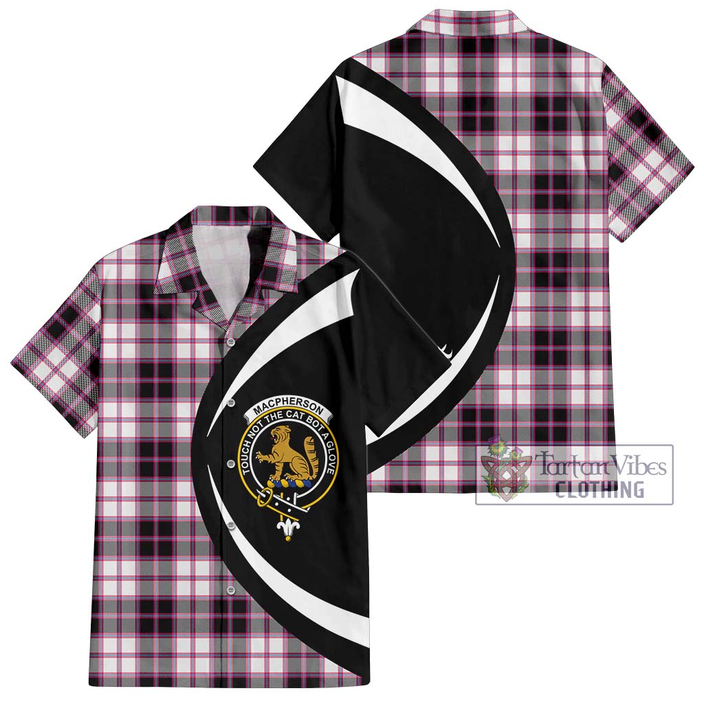 MacPherson Hunting Modern Tartan Short Sleeve Button Up with Family Crest Circle Style Kid - Tartan Vibes Clothing