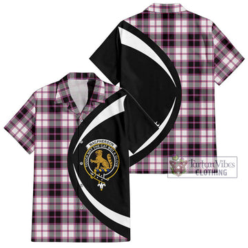 MacPherson Hunting Modern Tartan Short Sleeve Button Up with Family Crest Circle Style