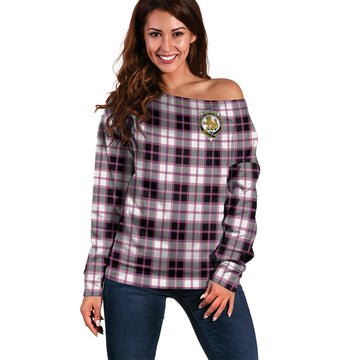 MacPherson Hunting Modern Tartan Off Shoulder Women Sweater with Family Crest