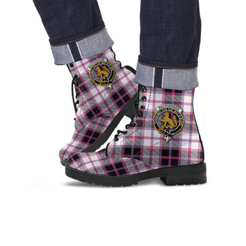 MacPherson Hunting Modern Tartan Leather Boots with Family Crest