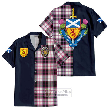 MacPherson Hunting Modern Tartan Short Sleeve Button Shirt Alba with Scottish Lion Royal Arm Half Style