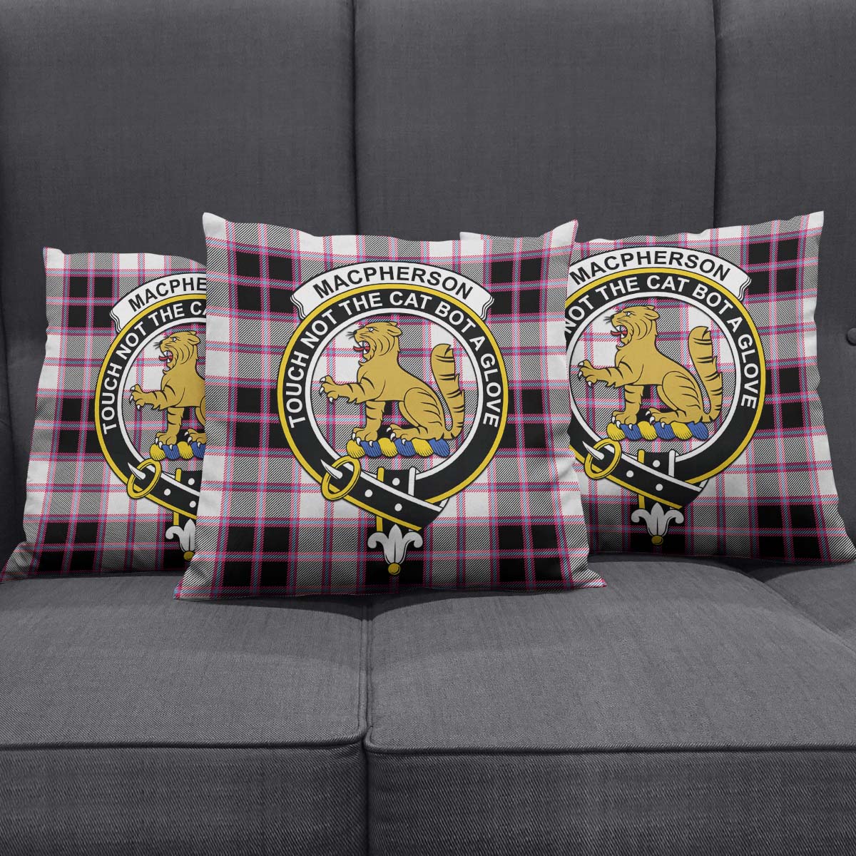 MacPherson Hunting Modern Tartan Pillow Cover with Family Crest Square Pillow Cover - Tartanvibesclothing