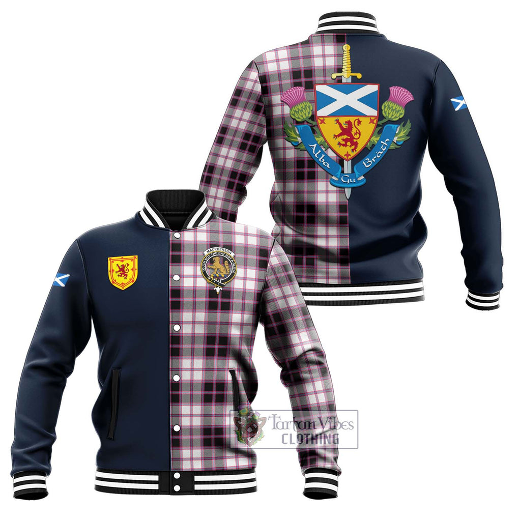 Tartan Vibes Clothing MacPherson Hunting Modern Tartan Baseball Jacket with Scottish Lion Royal Arm Half Style