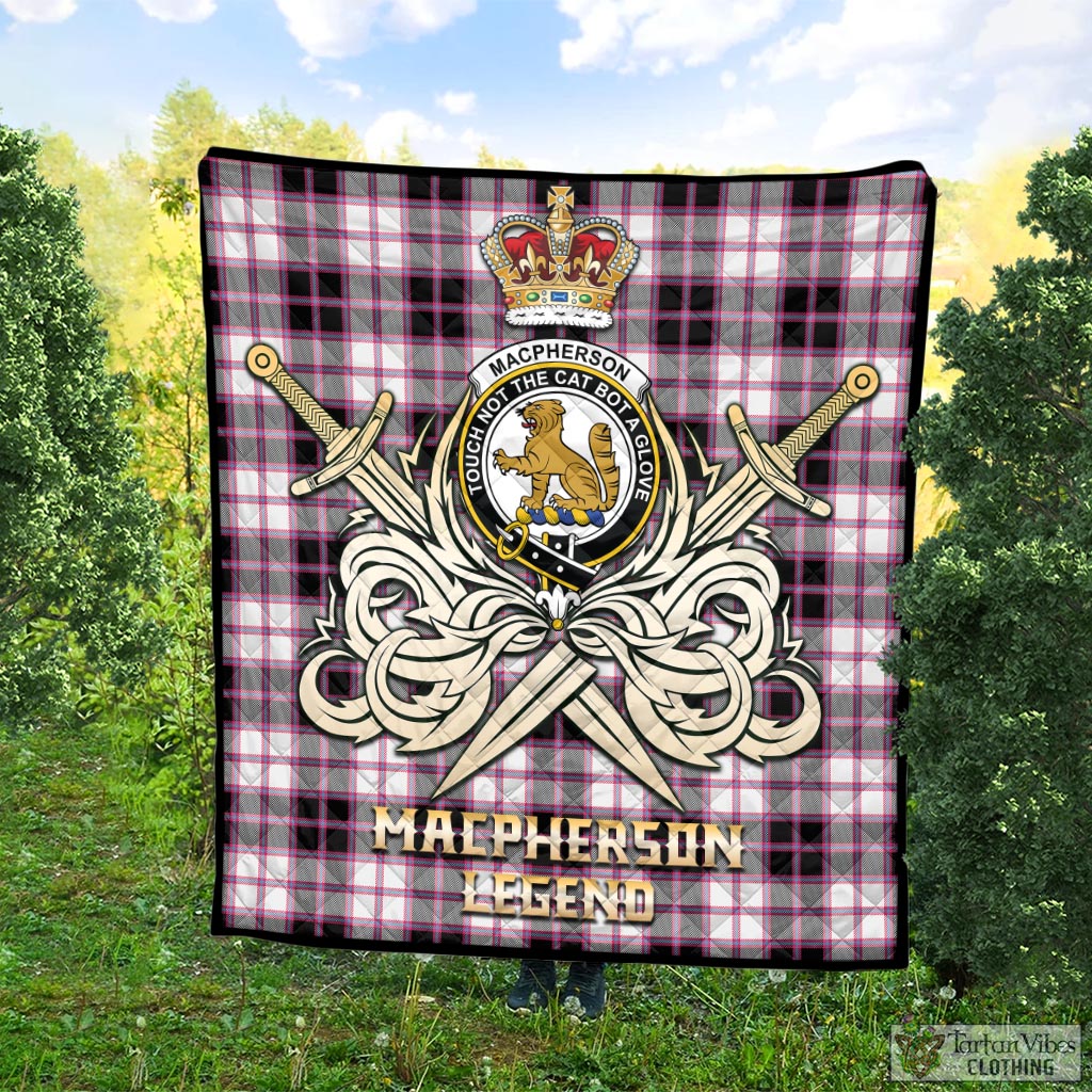 Tartan Vibes Clothing MacPherson Hunting Modern Tartan Quilt with Clan Crest and the Golden Sword of Courageous Legacy