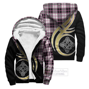 MacPherson Hunting Modern Tartan Sherpa Hoodie with Family Crest and Celtic Symbol Style