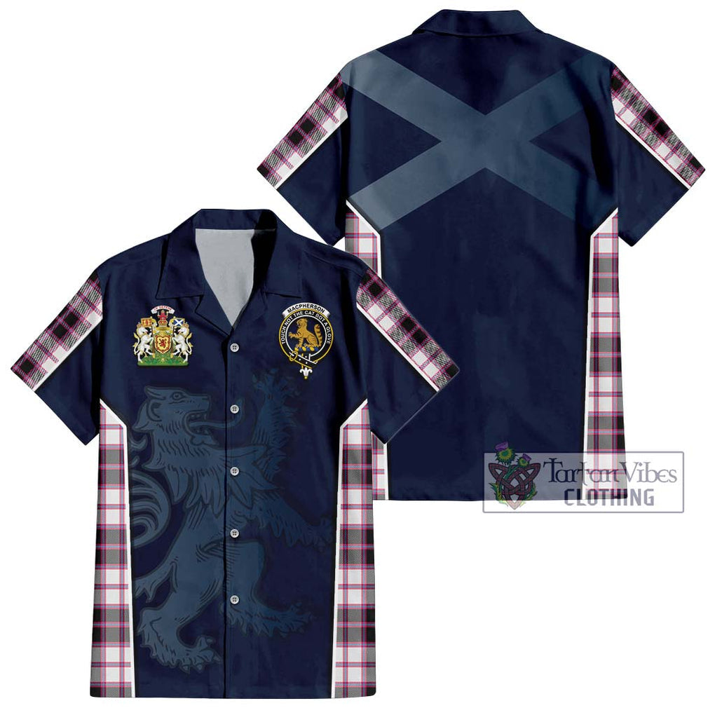 MacPherson Hunting Modern Tartan Short Sleeve Button Shirt with Family Crest and Lion Rampant Vibes Sport Style Kid - Tartan Vibes Clothing