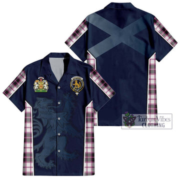 MacPherson Hunting Modern Tartan Short Sleeve Button Shirt with Family Crest and Lion Rampant Vibes Sport Style