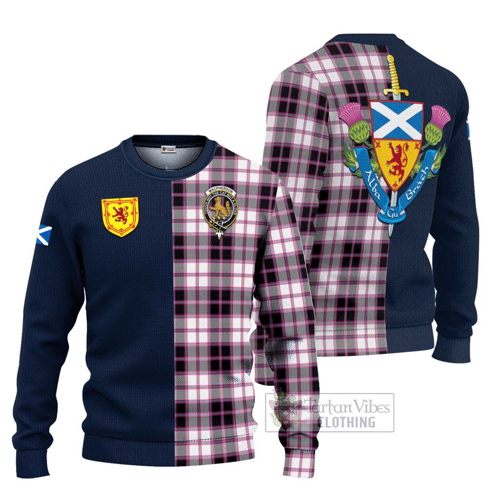 Tartan Vibes Clothing MacPherson Hunting Modern Tartan Knitted Sweater with Scottish Lion Royal Arm Half Style