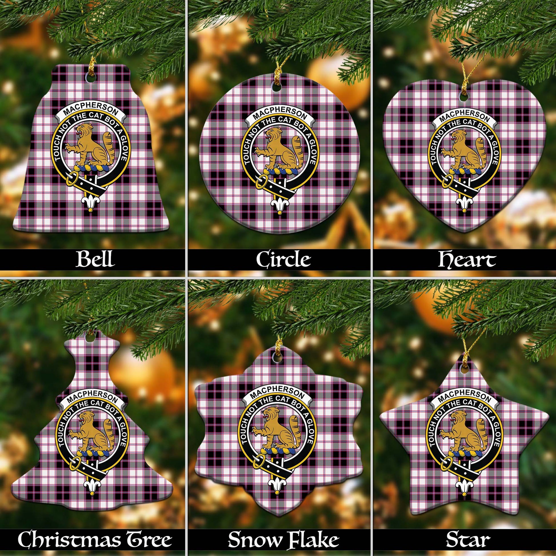 MacPherson Hunting Modern Tartan Christmas Ornaments with Family Crest - Tartanvibesclothing