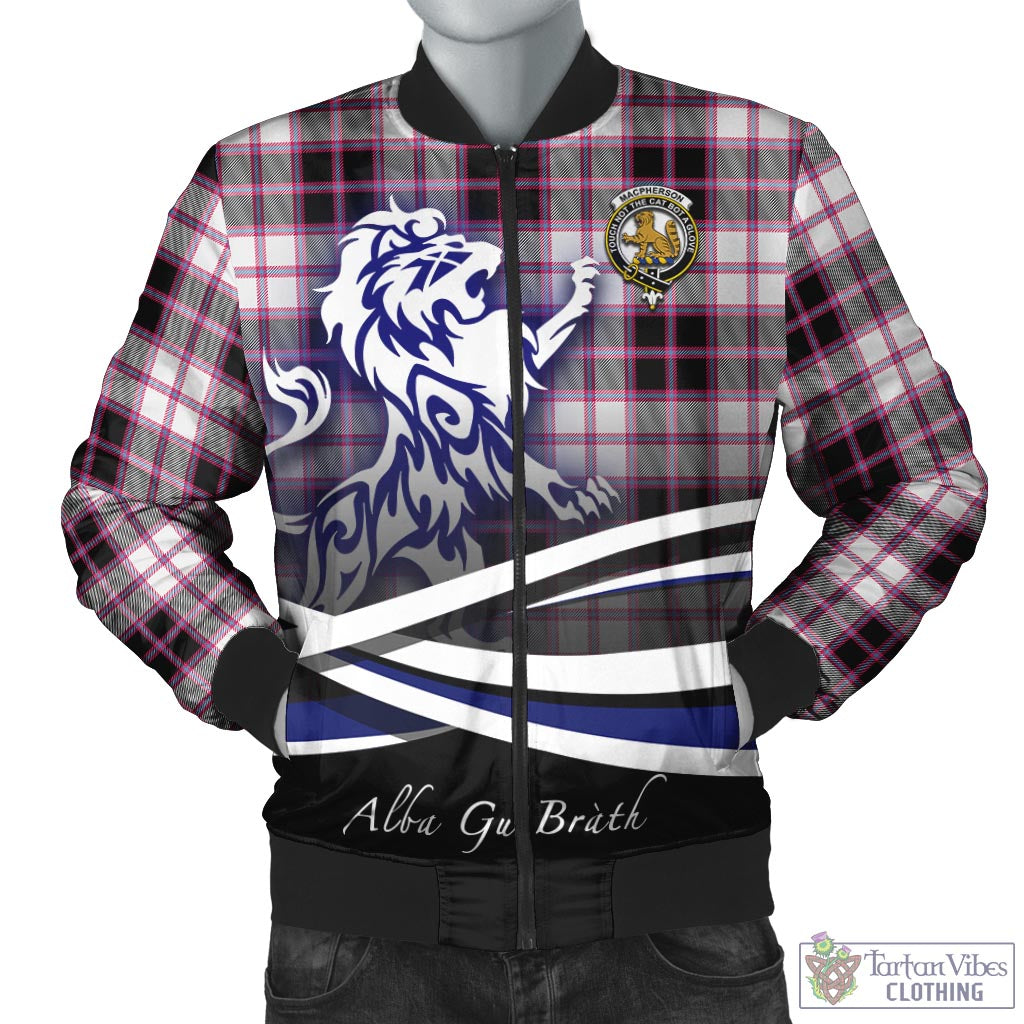 Tartan Vibes Clothing MacPherson Hunting Modern Tartan Bomber Jacket with Alba Gu Brath Regal Lion Emblem