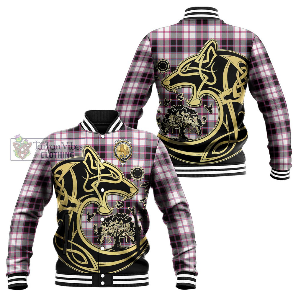 MacPherson Hunting Modern Tartan Baseball Jacket with Family Crest Celtic Wolf Style Unisex - Tartan Vibes Clothing