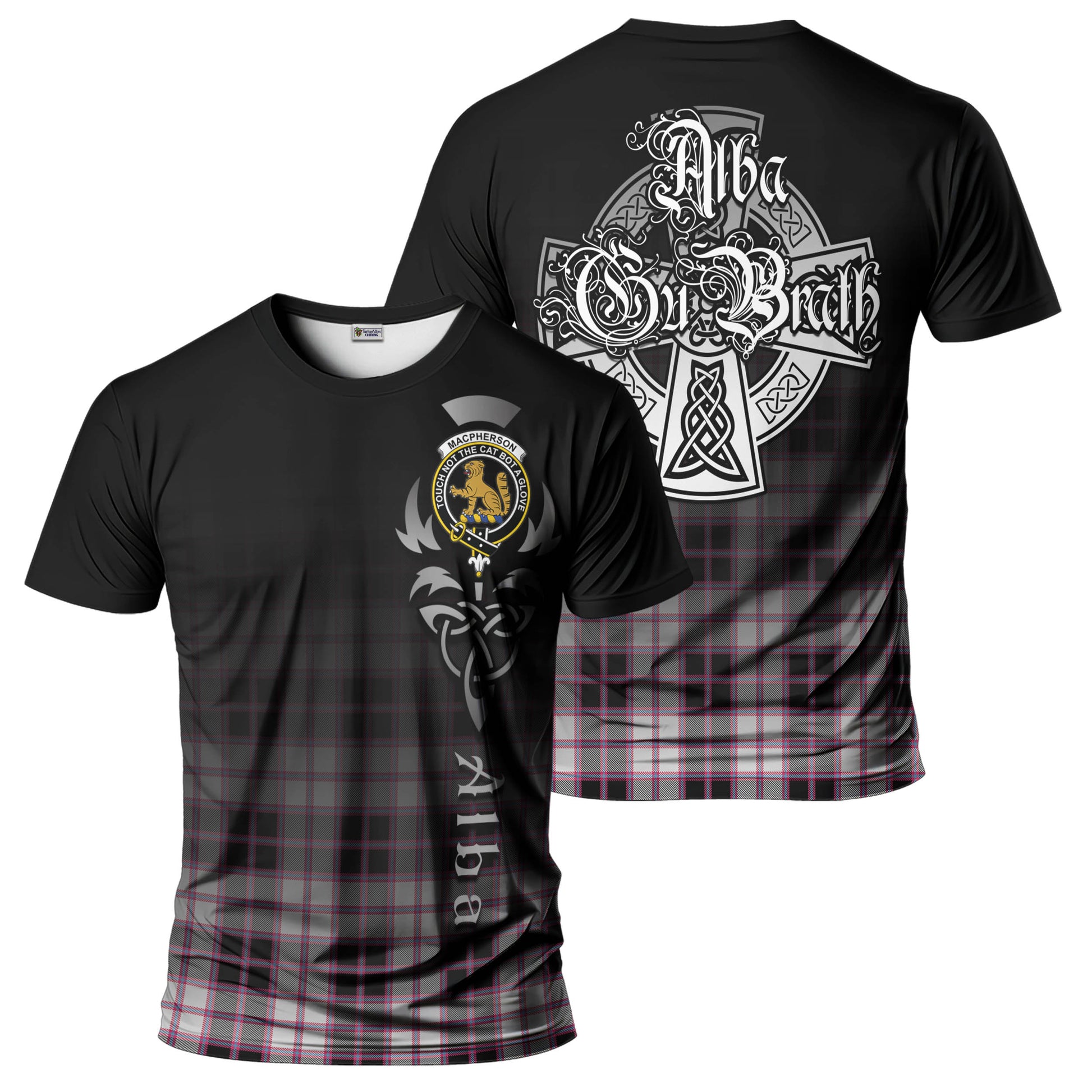 Tartan Vibes Clothing MacPherson Hunting Modern Tartan T-Shirt Featuring Alba Gu Brath Family Crest Celtic Inspired