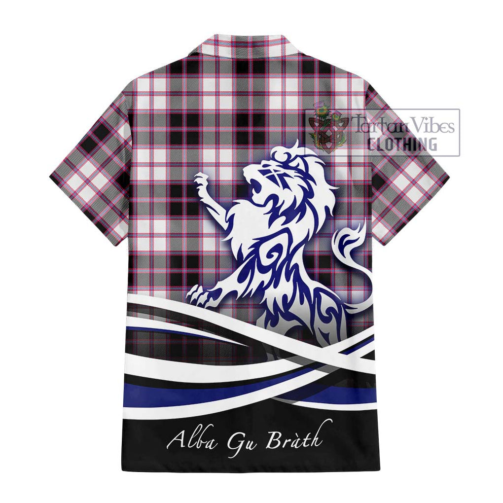 MacPherson Hunting Modern Tartan Short Sleeve Button Shirt with Alba Gu Brath Regal Lion Emblem - Tartanvibesclothing Shop