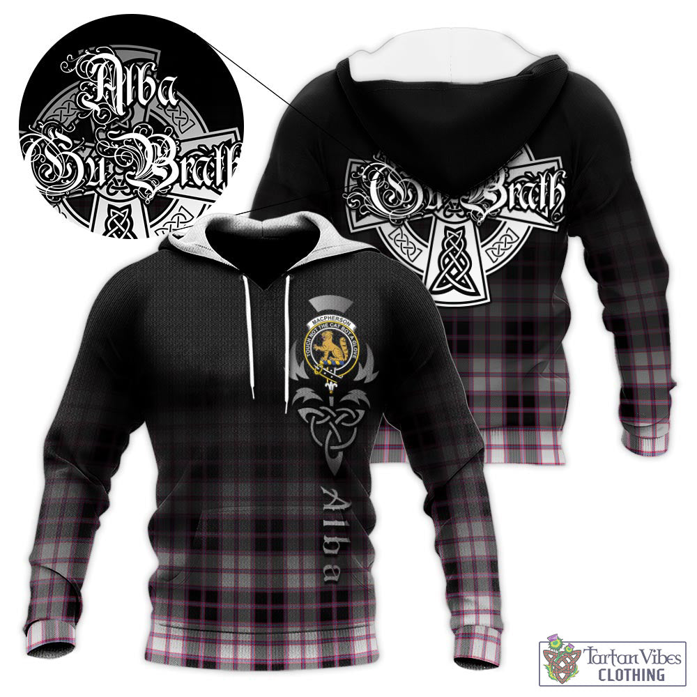 Tartan Vibes Clothing MacPherson Hunting Modern Tartan Knitted Hoodie Featuring Alba Gu Brath Family Crest Celtic Inspired