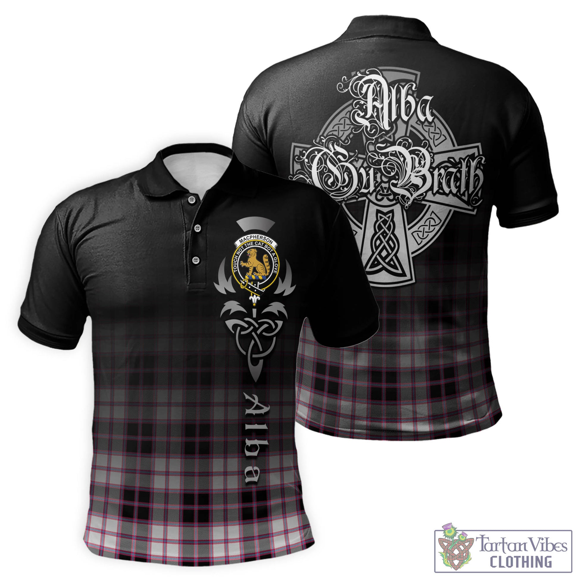 Tartan Vibes Clothing MacPherson Hunting Modern Tartan Polo Shirt Featuring Alba Gu Brath Family Crest Celtic Inspired