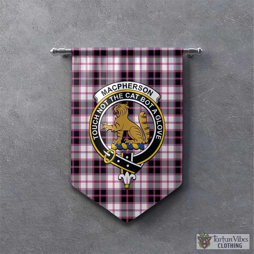 Tartan Vibes Clothing MacPherson Hunting Modern Tartan Gonfalon, Tartan Banner with Family Crest