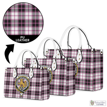 MacPherson Hunting Modern Tartan Luxury Leather Handbags with Family Crest