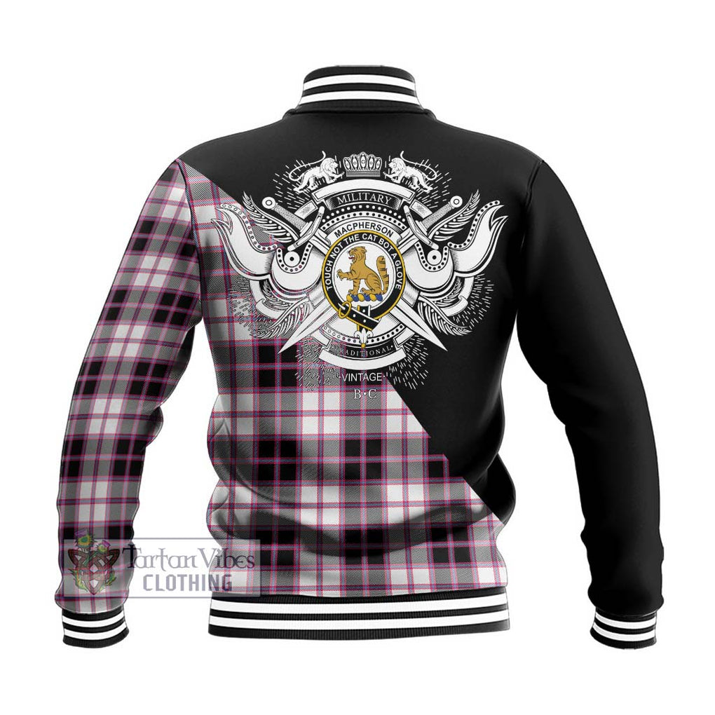 MacPherson Hunting Modern Tartan Baseball Jacket with Family Crest and Military Logo Style - Tartanvibesclothing Shop