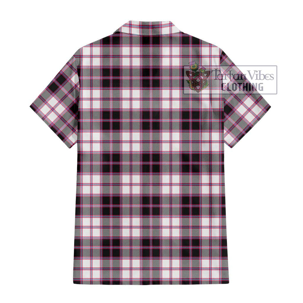 MacPherson Hunting Modern Tartan Short Sleeve Button Shirt with Family Crest DNA In Me Style - Tartanvibesclothing Shop