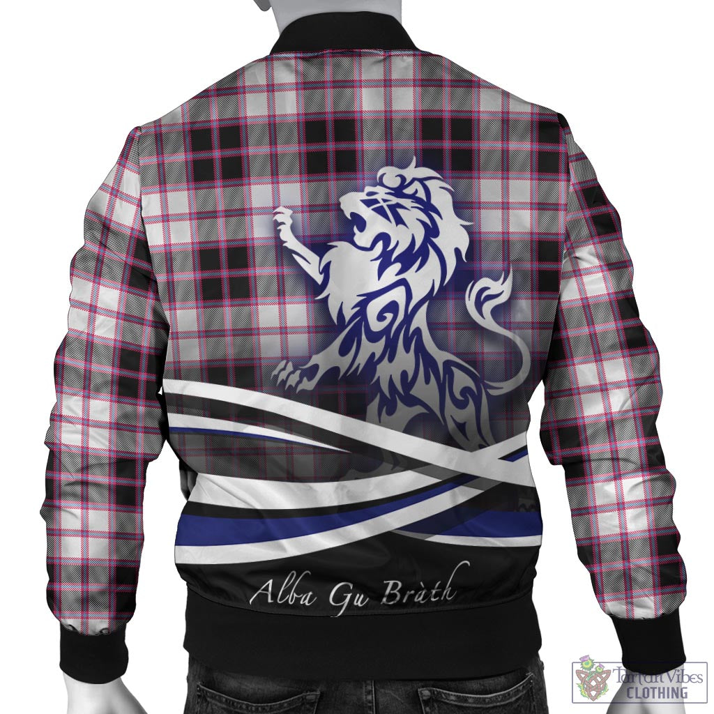 Tartan Vibes Clothing MacPherson Hunting Modern Tartan Bomber Jacket with Alba Gu Brath Regal Lion Emblem