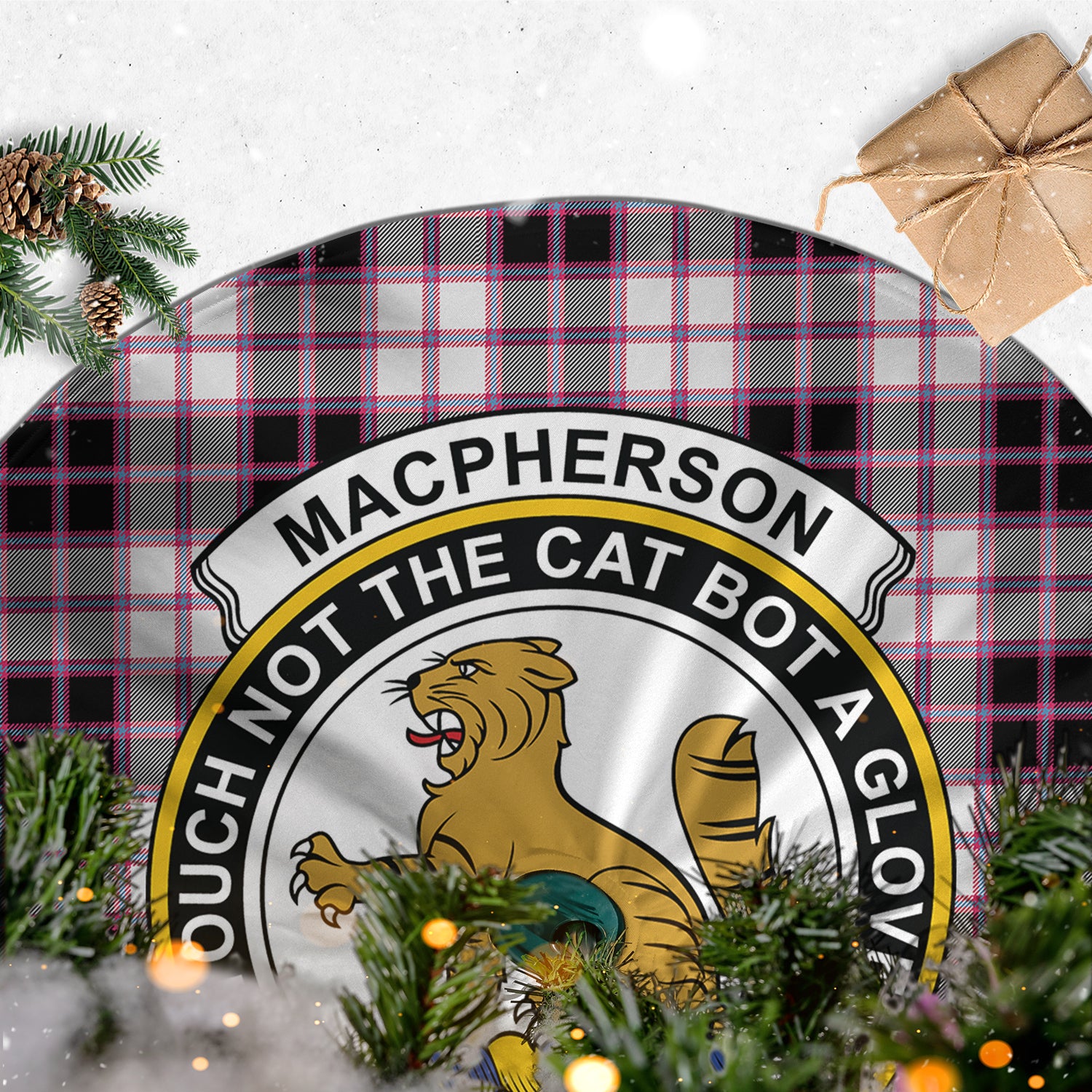 MacPherson Hunting Modern Tartan Christmas Tree Skirt with Family Crest - Tartanvibesclothing