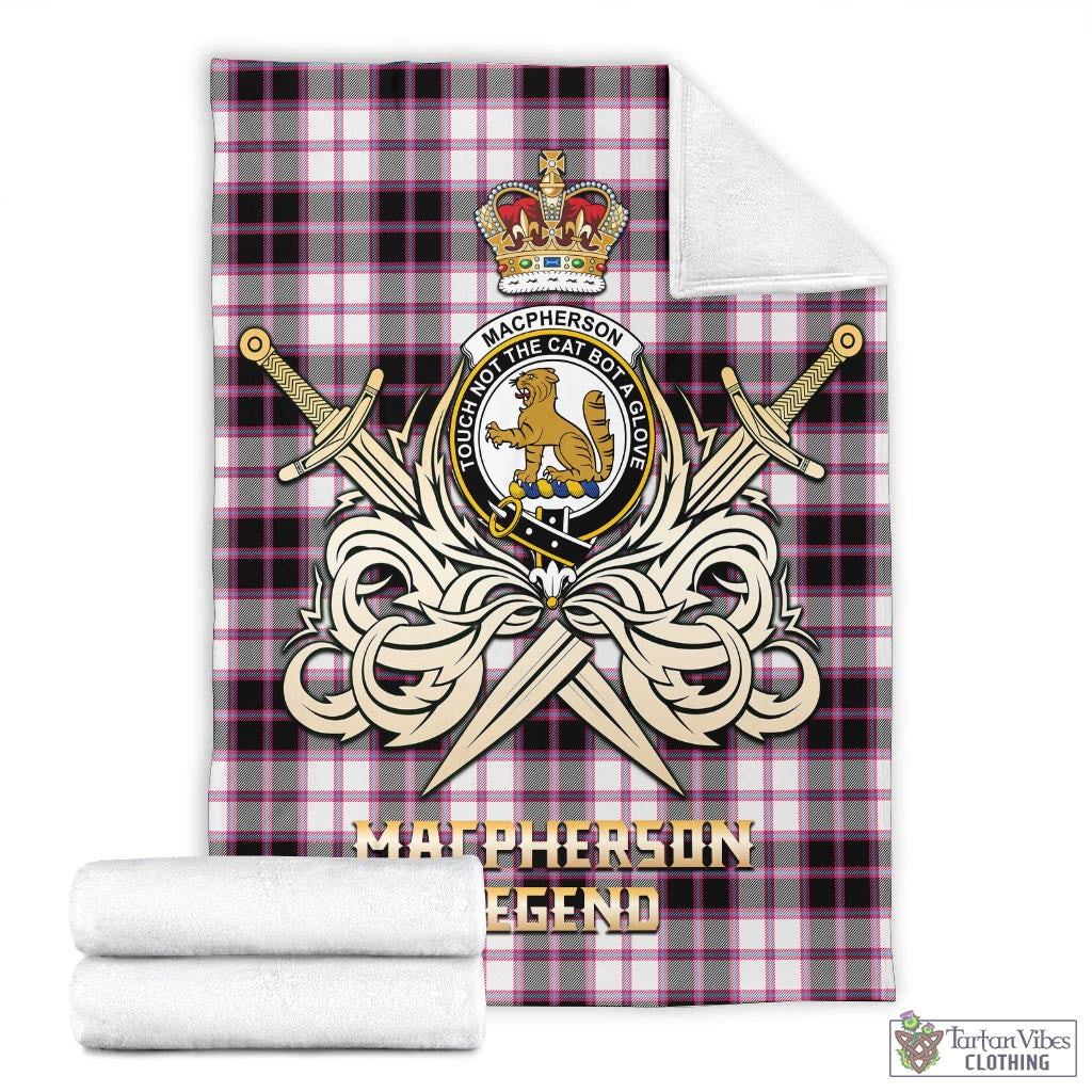 Tartan Vibes Clothing MacPherson Hunting Modern Tartan Blanket with Clan Crest and the Golden Sword of Courageous Legacy