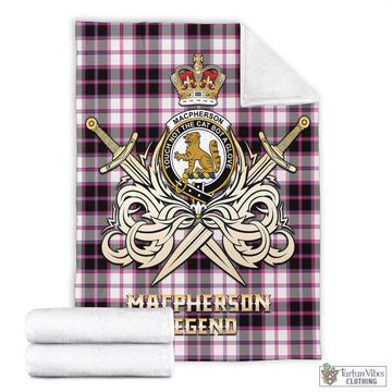 MacPherson Hunting Modern Tartan Blanket with Clan Crest and the Golden Sword of Courageous Legacy