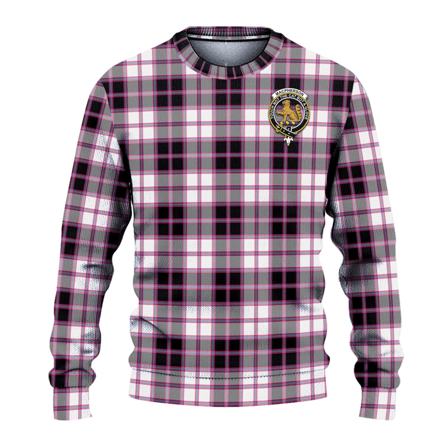 MacPherson Hunting Modern Tartan Knitted Sweater with Family Crest - Tartanvibesclothing