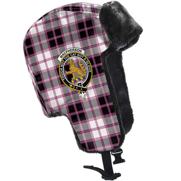 MacPherson Hunting Modern Tartan Winter Trapper Hat with Family Crest